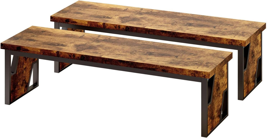 HIPIHOM Table Benches 2-Pack 54.72" Long, Antique Wood & Black Metal Legs, Rustic Farmhouse Benches for Dining Entryway Bedroom