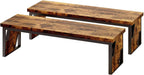HIPIHOM Table Benches 2-Pack 54.72" Long, Antique Wood & Black Metal Legs, Rustic Farmhouse Benches for Dining Entryway Bedroom