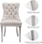 ODUSE-DAILY Velvet Dining Chairs Set of 8, Kitchen & Dining Room Chairs Set of 8, Tufted Dining Chairs, Velvet Upholstered, Chrome Metal Legs (Beige, 8Pcs)