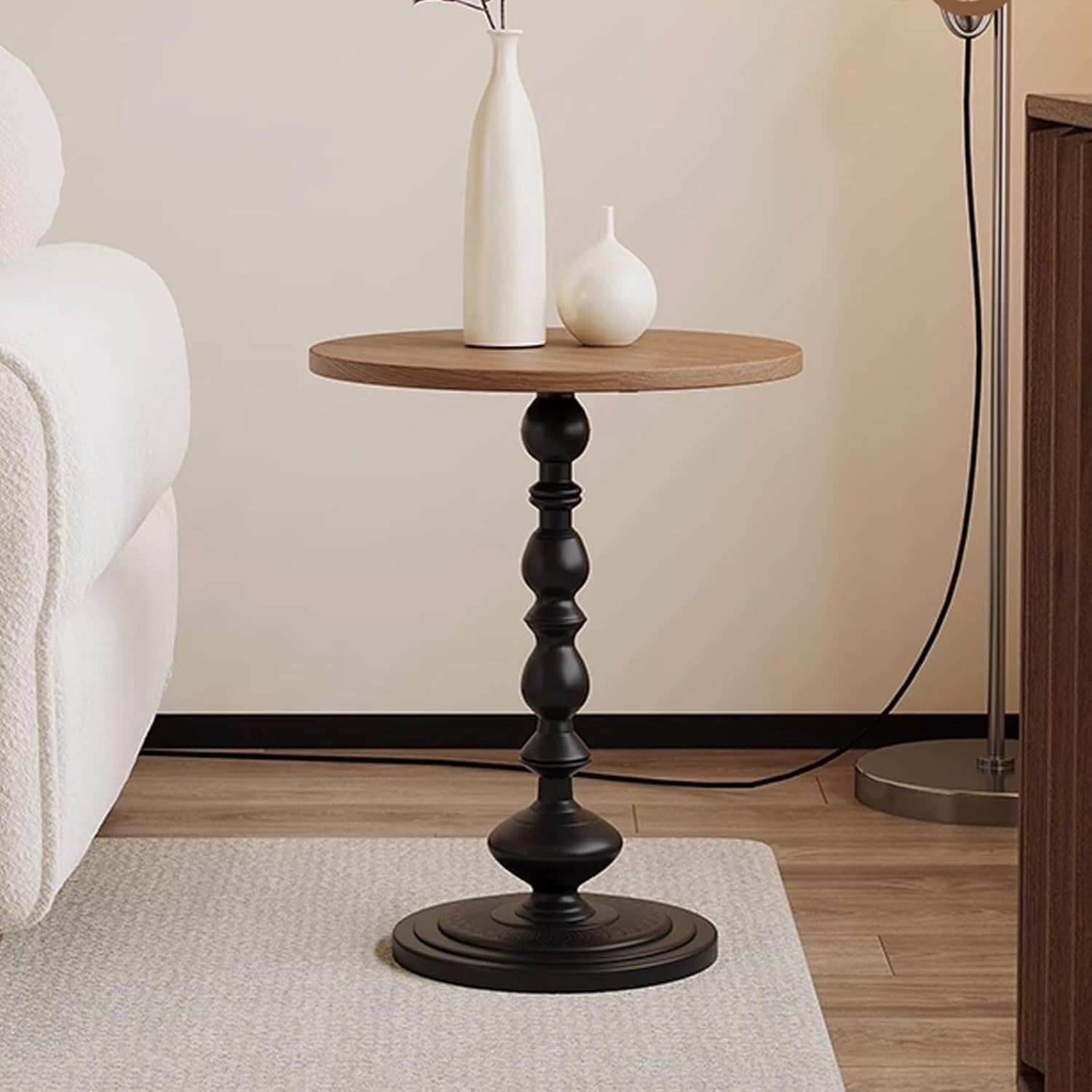 Vintage Round Side Table Small Space End Table for Couch Living Room Stable Metal Base Coffee Table Irregular Nightstand