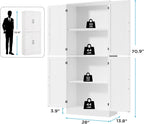 MHOM 71" Tall White Pantry Cabinet, Farmhouse Storage Cabinet with 4 Doors and Adjustable Shelves, Freestanding Pantry for Dining Room, Kitchen, and Living Room