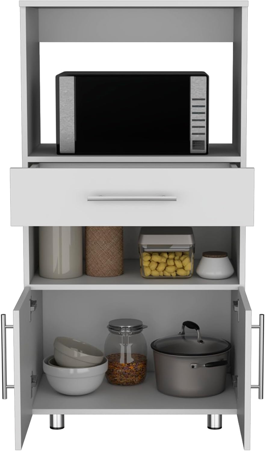 Worland Pantry Cabinet with Microwave Stand, Multi-Functional with Drawer and 2-Door