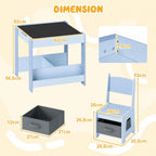 Children's Table with 2 Chairs Wood 3-Piece Furniture Set | Children's furniture set with shelf storage space and 4-in-1 painting table for children from 3 years