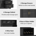 Bar Cabinet for Home with LED Light,Coffee Bar Cabinet w/ Wine & Glass Rack | Wine Cabinets with Drawers & Microwave Stand, Modern Liquor Cabinets for Kitchen, Living Room, Dining Room (Black)