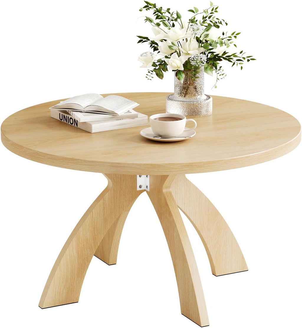 VINGLI 31.5" Round Coffee Table with Cross Legs, Wood Coffee Table, Oak | Mid Century Modern Coffee Table, Wooden Coffee Table X-legs for Living Room, Small space, Office