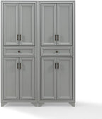 Maykoosh Pantry Cabinet Set, 2 Piece Storage Organizer, Distressed Gray, Metal Hardware