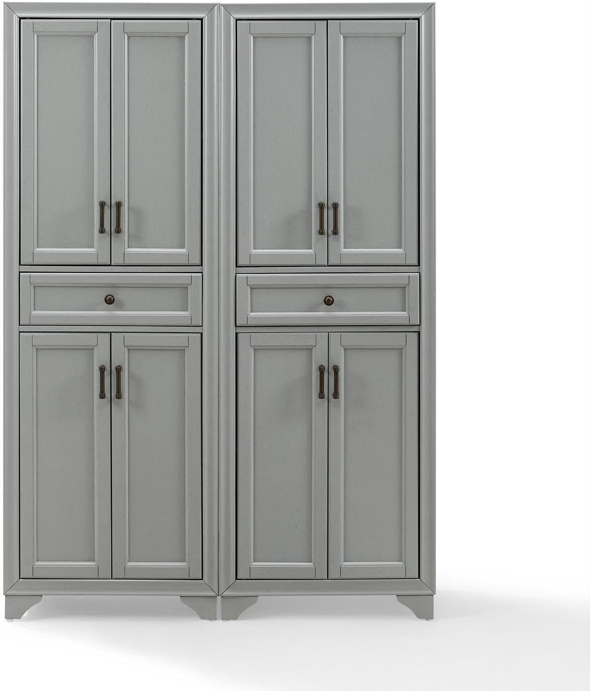 Maykoosh Pantry Cabinet Set, 2 Piece Storage Organizer, Distressed Gray, Metal Hardware