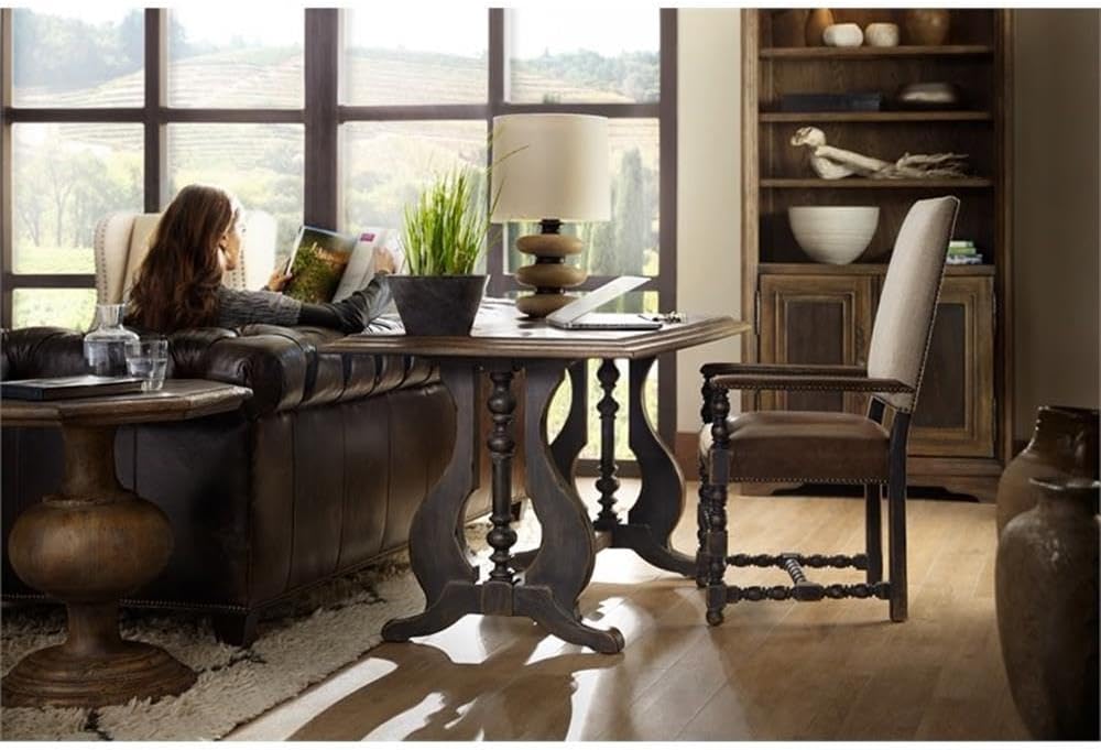 BOWERY HILL Traditional Formal Wood End Table, Saddle Brown Finish, Hardwood and Poplar Solids, 26.5 in H x 25 in W x 25 in D, Pedestal Base, Living Room Console Table
