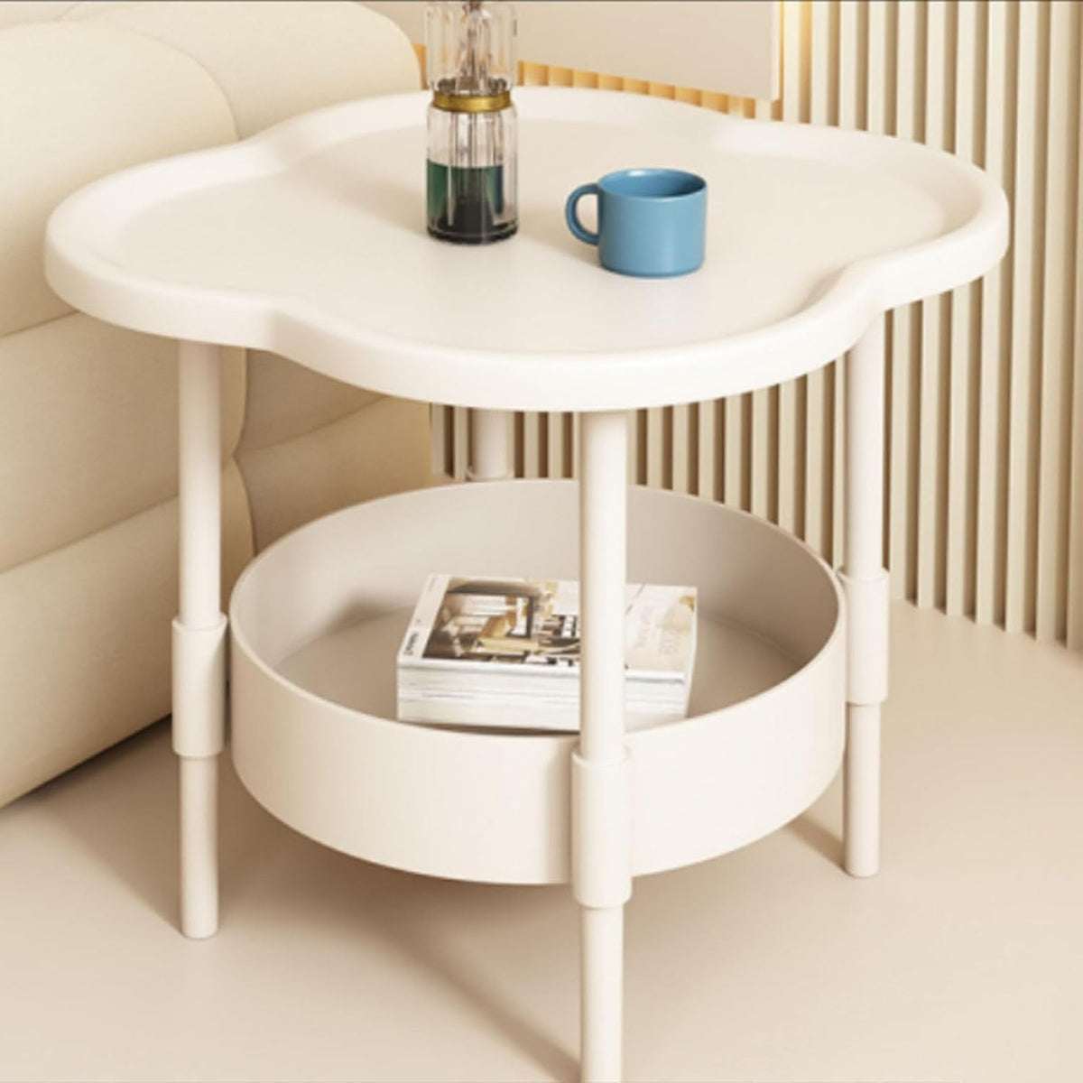2-Tier Side Table with Removable Tray, Modern Small Coffee End Table for Living Room, Bedroom, Balcony, Indoor Outdoor Use (Black, One Size)