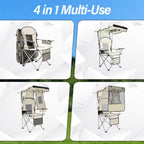 BESTHLS Camping Chair with Canopy Shade Portable Folding Beach Chairs with Cooler, Mesh Backrest, Cup Holder, and Pocket for Camping, Fishing, Beach, and Sports (White)