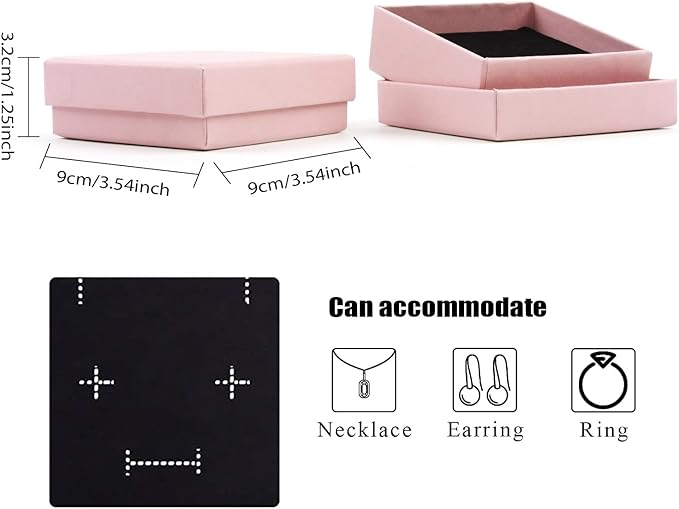 Gift Box Necklace Earring Ring Box Gift Box,12 Pieces Square Cardboard Jewelry Gift Boxes,Cotton Filled Cardboard Paper Jewelry Box Gift Case (3.5x3.5x1.25 Inches) (Pink)