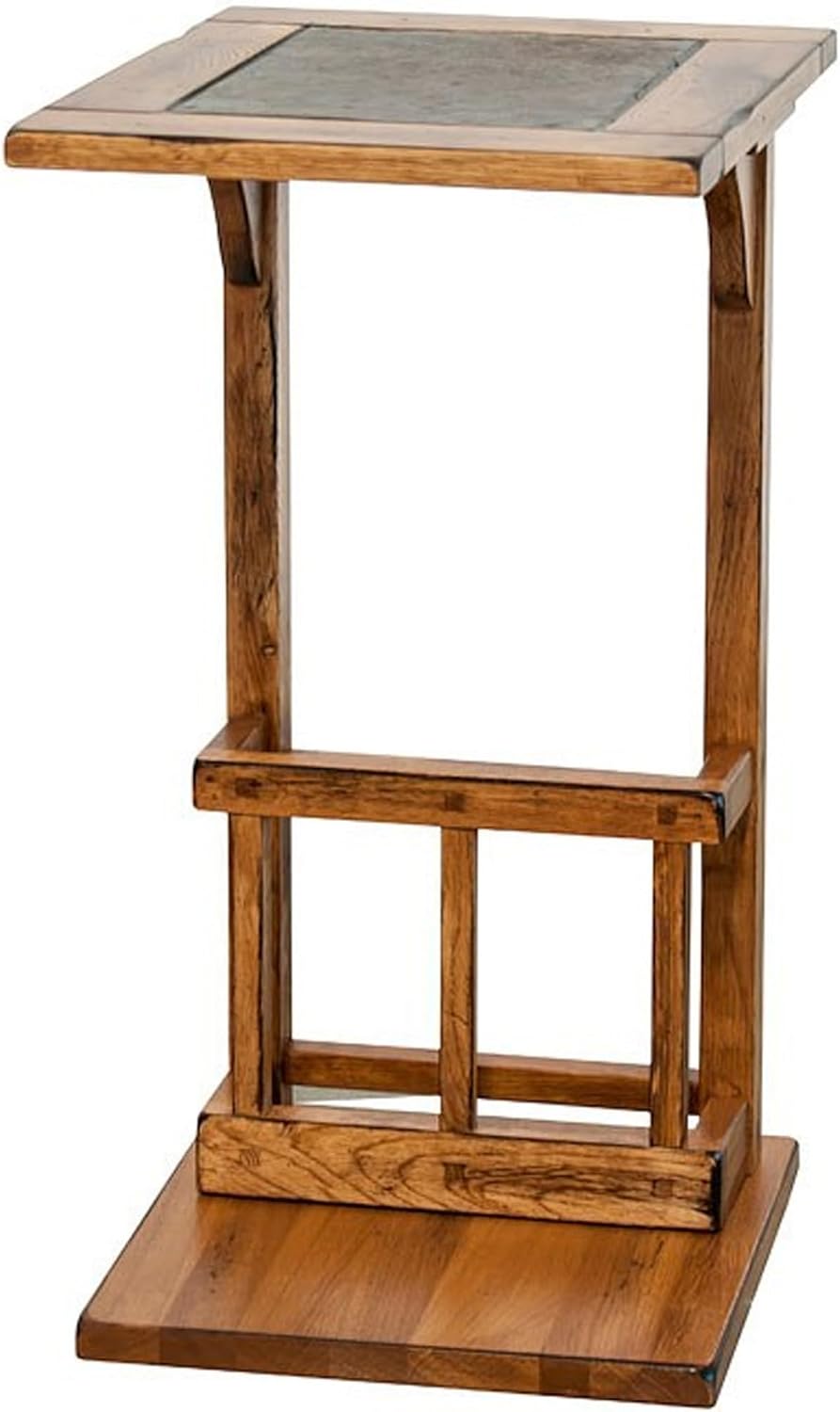 Benzara Marv Side Table with Magazine Rack- 13 Inch- Rustic Oak Finish Wood
