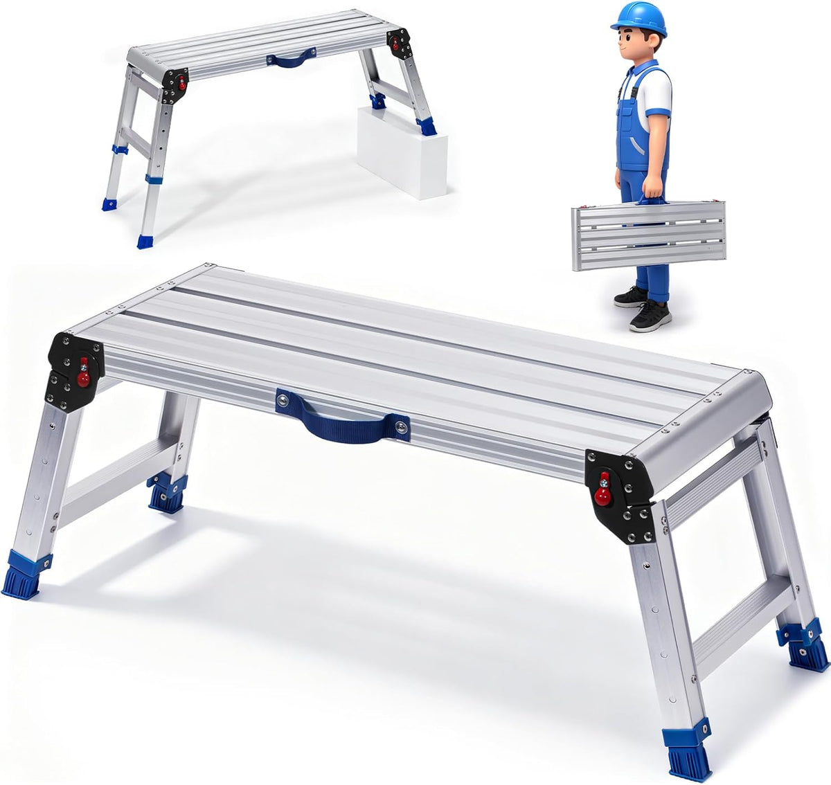 Aluminium Work Platform 660 Lbs, Portable Scaffolding Platform with One-Touch Automatic Fold, 4 Height Adjustment Step Stool, Perfect for RV Cleaning, Home Painting and Reaching High Places, Upgraded