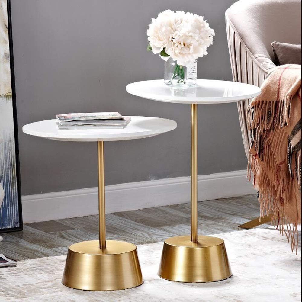 Telephone Table, Solid Wood Sofa Side Table Pedestal Tables Sofa & Console Tables Telephone Tables Round Living Room Side Table(White-15.74 * 15.74 * 22.44in