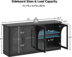 ONBRILL 63 Inch Sideboard Buffet Cabinet with Glass Doors and 4 Doors Black