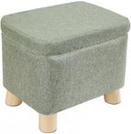 Storage Ottoman with Linen Removable Cover,Square Foot Rest Stool Hinged Lid Upholstered Padded Seat for Living Room Bedroom,Home Decor Ottoman (Green,Small)