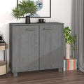 Dark Grey Solid Pine Wood Sideboard with MDF Large Storage, Rustic Style Furniture for Living Room Dining Area, 2 Doors and Built-in Shelves Organizer