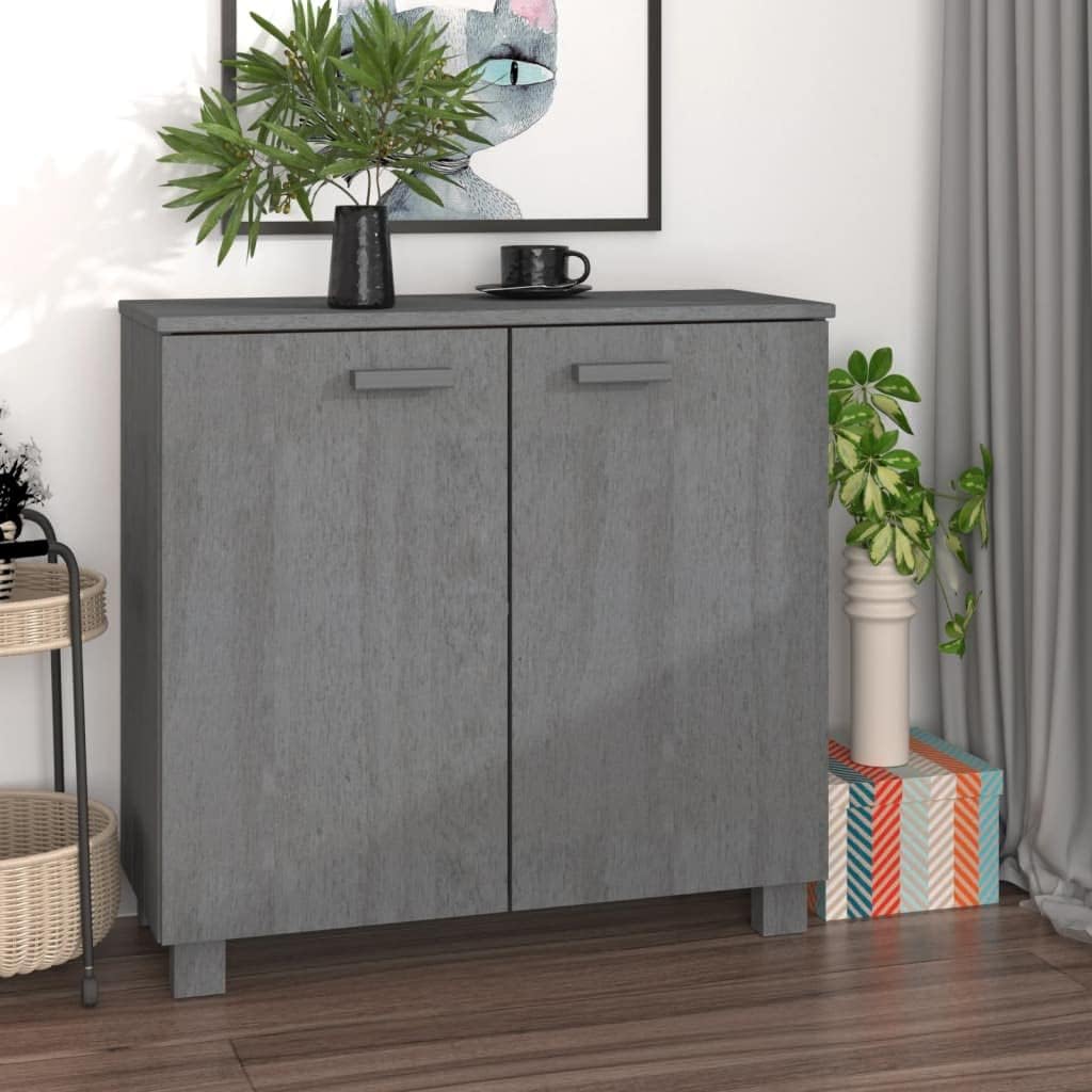Dark Grey Solid Pine Wood Sideboard with MDF Large Storage, Rustic Style Furniture for Living Room Dining Area, 2 Doors and Built-in Shelves Organizer