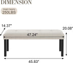 Dining Bench, Rubber Wood Dining Room Bench with Linen Upholstered Seat, for Kitchen, Living Room, Hallway, Kitchen, Entryway, Beige