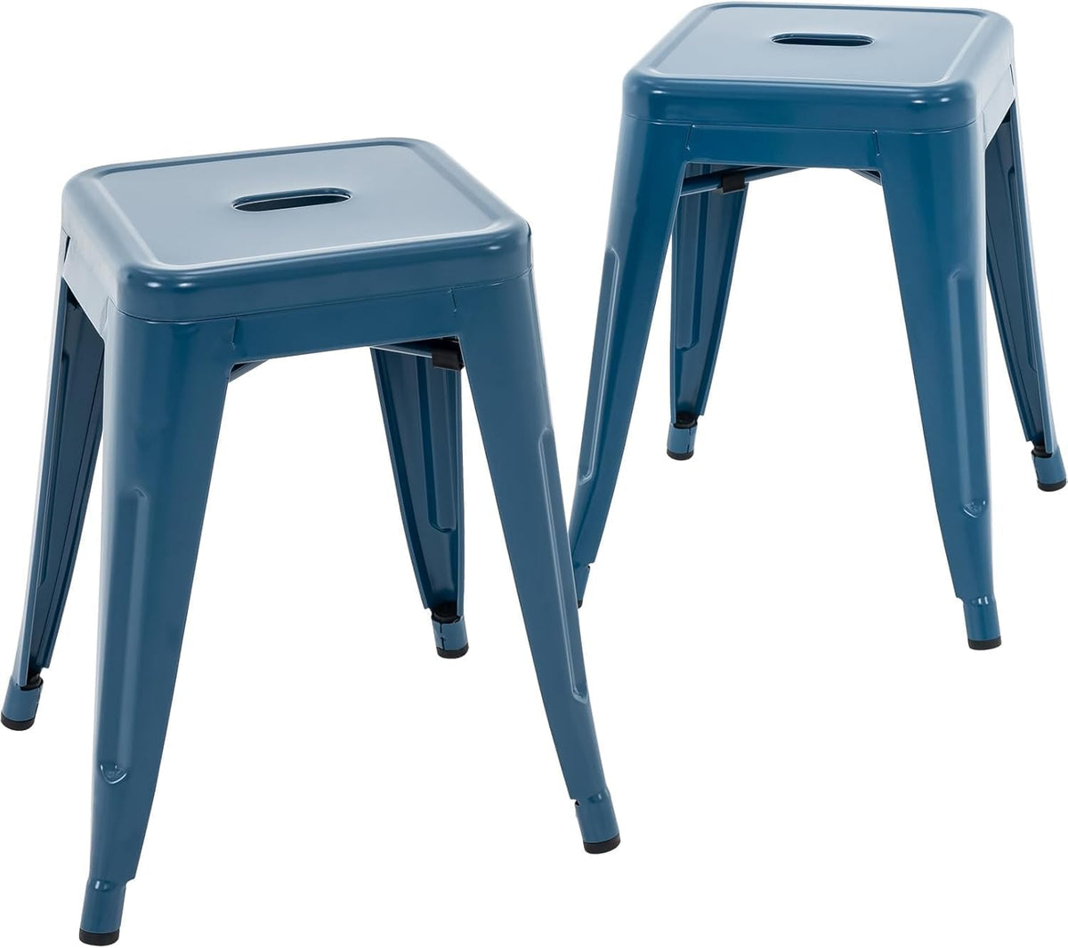 18'' Industrial Metal Stools Set of 2, Stackable Indoor Outdoor, Deep Blue | No Assembly, Waterproof & Rustproof, Easy to Move, Backless, Space-Saving, Stable Design for Classroom Kitchen Dining Patio