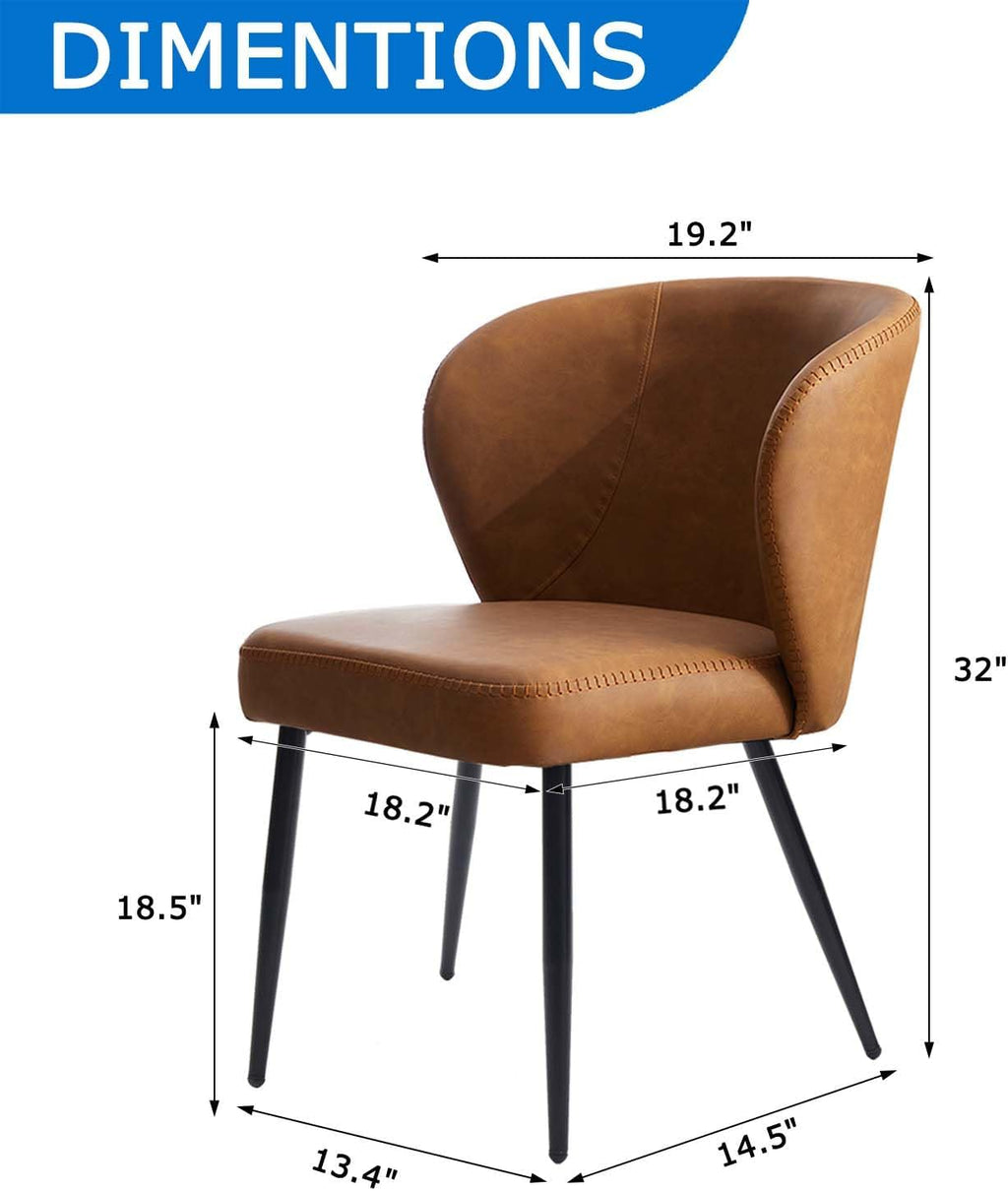 Dining Chairs Set of 2, Caramel Brown Mid-Century Modern Faux Leather Upholstered Chairs, Ergonomic Curved Backrest, Metal Legs, Easy-to-Clean for Kitchen, Dining Room, Living Room
