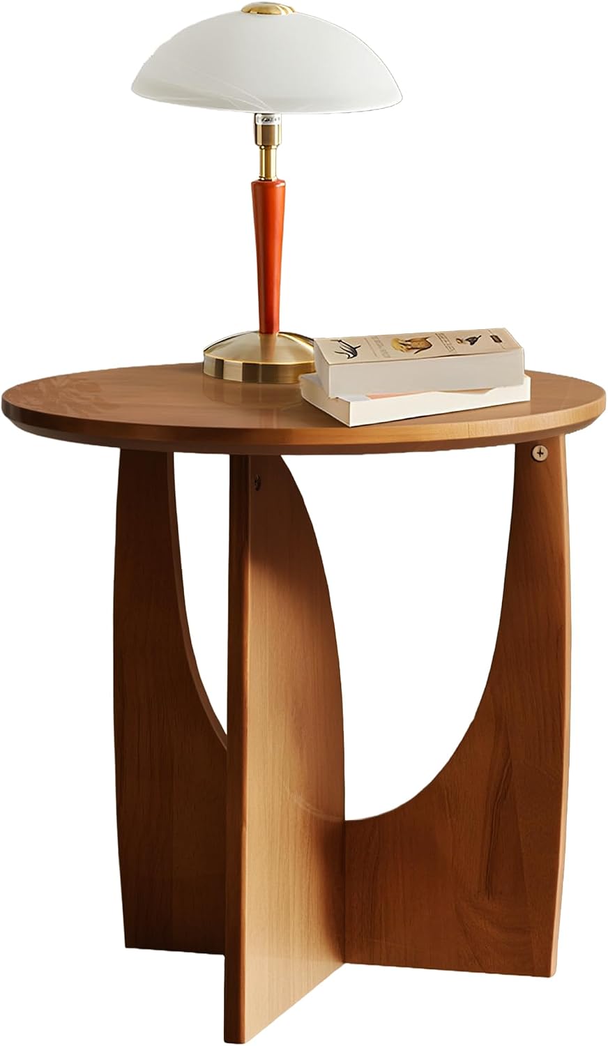 Round End Table, Solid Rubberwood Small Coffee Tables for Living Room, Mid Century Modern End Table for Bedroom, Walnut Color, 19.7''D x 19.7''H