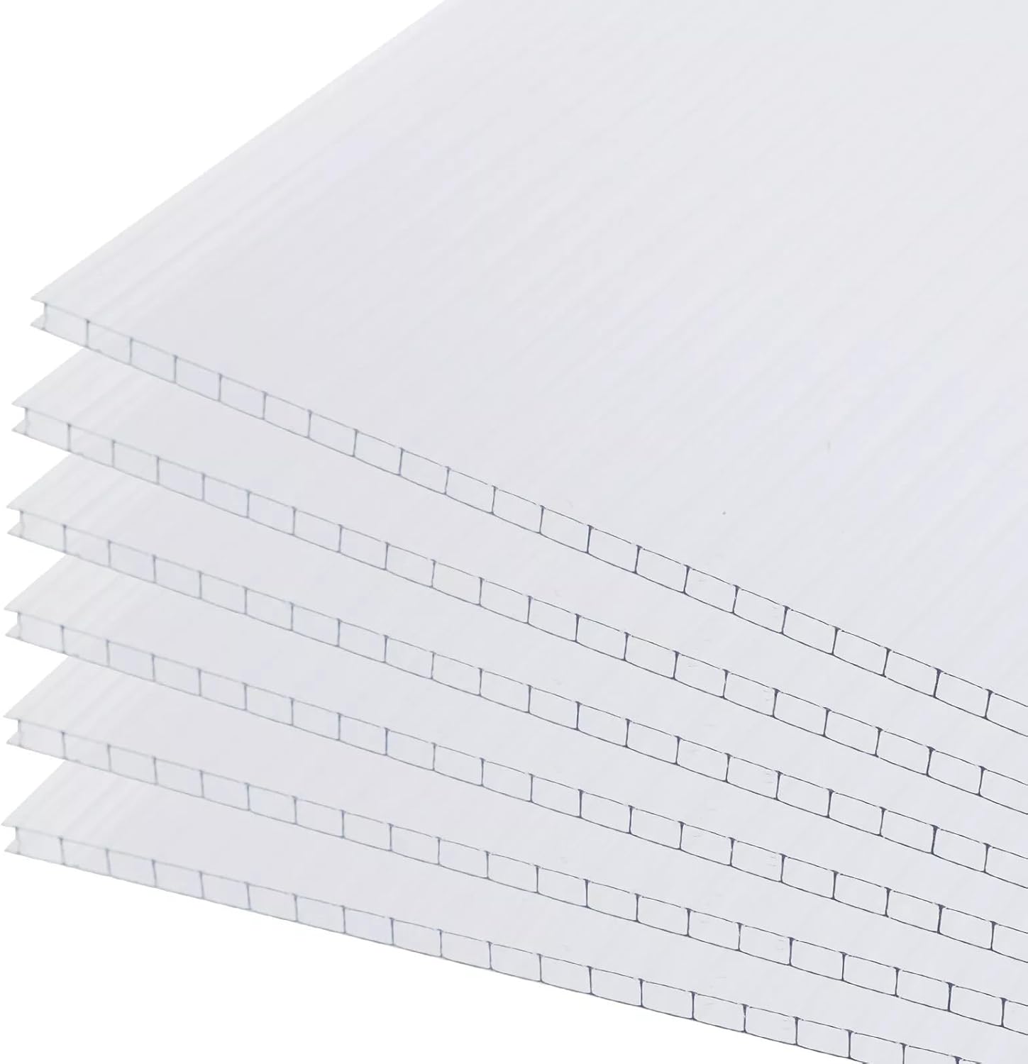 BPS 6Pcs 24'' (W) x 64'' (L) x 0.16'' Polycarbonate Panels, Waterproof UV Protected Reinforced Sheets, Outdoor Greenhouse and Gazebo Covering, Twin-Wall Clear Sheets