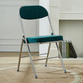 Corduroy Fabric Folding Chair, Home Balcony Retro Folding Chair, Metal Foldable Stool Chair with Backrest for Photo Office Meeting Chair(Blue+Silver)