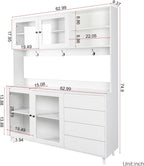 63" W Large Kitchen Hutch Cabinet, Freestanding Pantry Cupboard with 4 Doors, 4 Drawers & Microwave Shelf,for Kitchen Dining Room Bedroom (White#L)