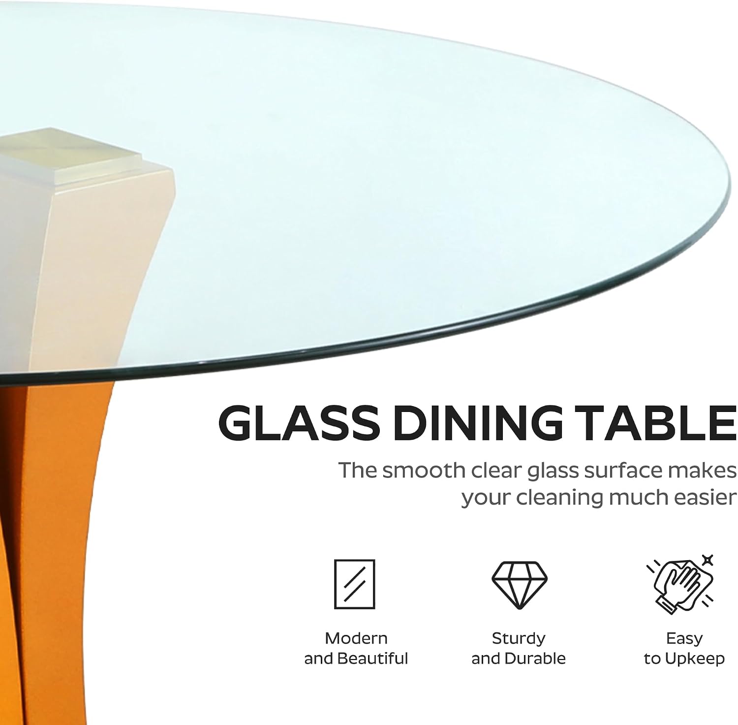5-Piece Dining Table Set with 39In Tempered Glass Table and 4 Velvet Upholstered Chairs, Modern Scandinavian Furniture for Dining Room Kitchen(Beige&Gold)