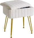 IBUYKE Vanity Chair with Storage, Faux Fur Footrest Ottoman, White LG-50W | Small Side Table Vanity Stool Makeup Room Bedroom Anti-Slip Feet