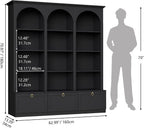 71" Tall Triple Wide Bookshelf with Doors, 5-Tier Large Arched Bookcase