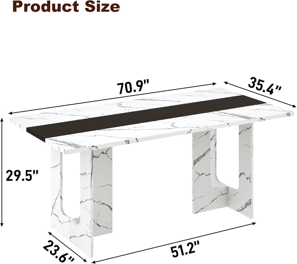 St.Mandyu 71 Inch Rectangle Dining Table for 4-8 People, Long Kitchen Dinner Table with Waterproof Tabletop and Adjustable Leg for Kitchen, Dining Room, White