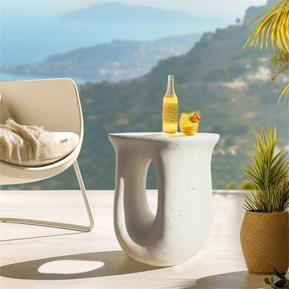 End Tables U-Shaped Geometric Concrete Decorative Table for Indoor and Outdoor Use