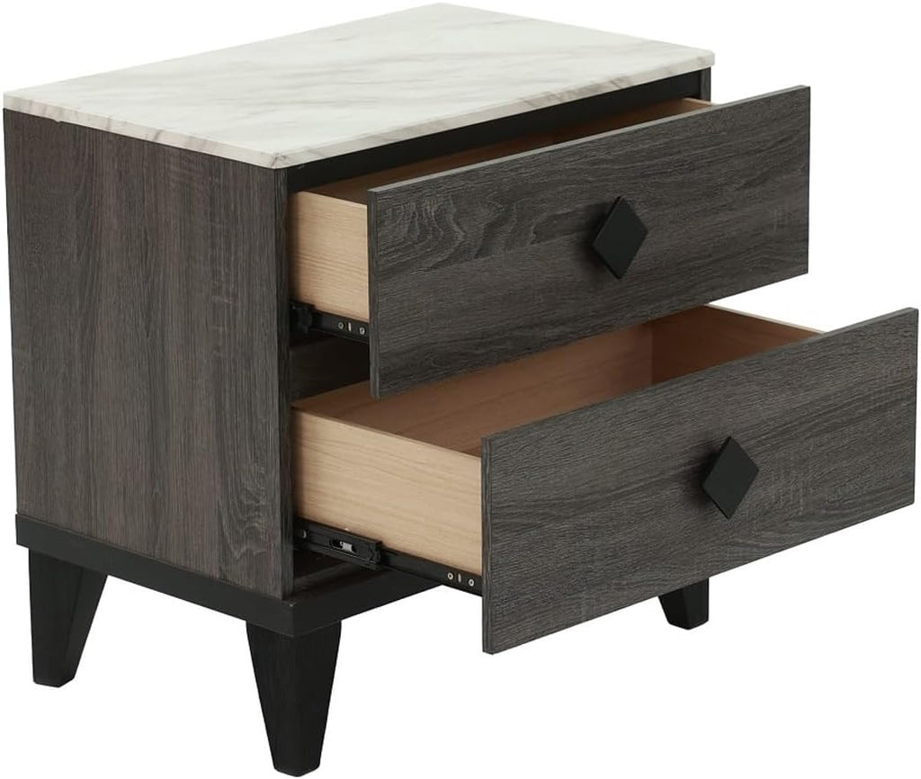 Two-Tone Finish Nightstand with 2 Drawers, Foil Grey,for Small Spaces