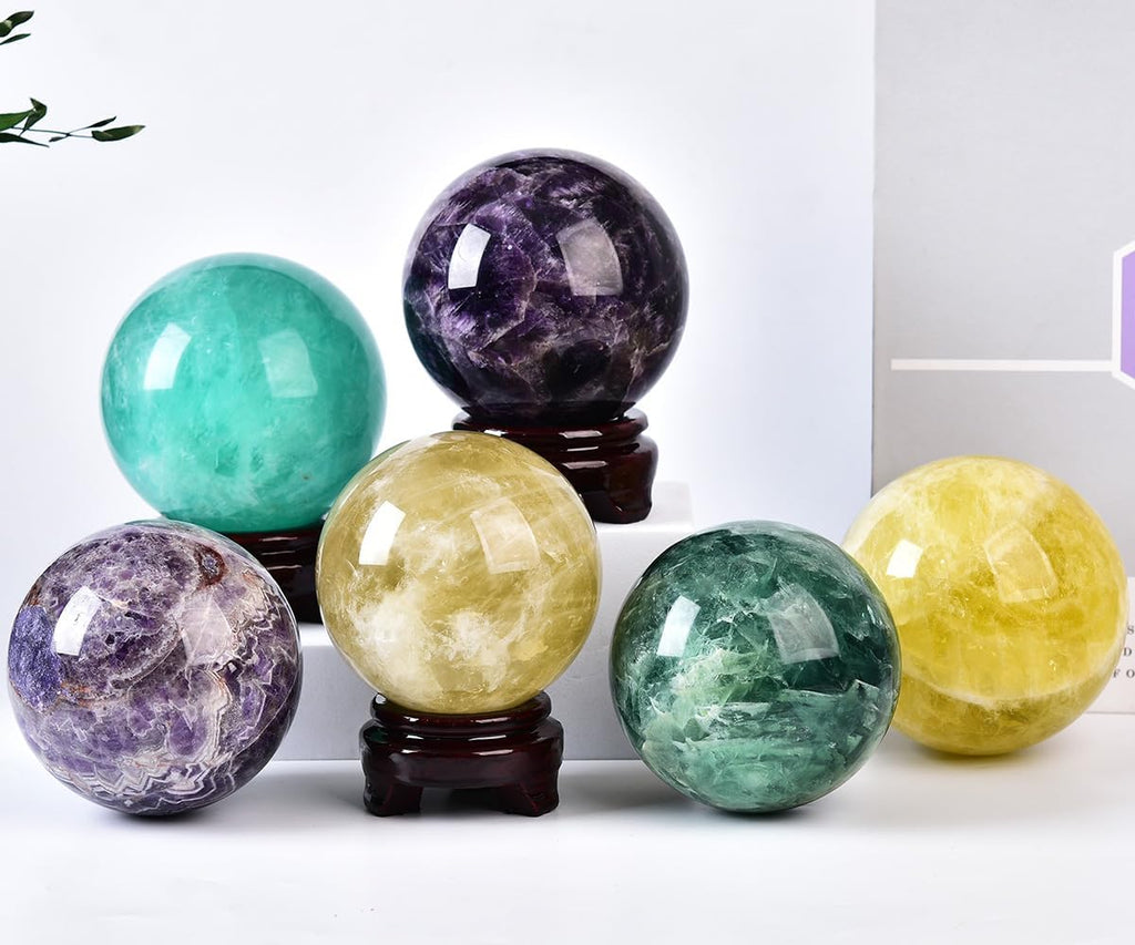 Large Green Fluorite Crystal Ball with Stand Natural Crystals Sphere Gemstone Ball Meditation Witchcraft Home Decor 80-90mm/3.1-3.5"