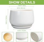 G EPGardening Ceramic Planter 9 Inch - Plant Pots with Drainage and Ceramic Saucer, Flower Pots for Indoor Plants, Modern Outdoor Planter, Living Room Decor, Gifts for Plant Lovers, White