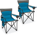 Oversized Camping Chair for Adults - 2 Pack Padded Lawn Chairs with Cup Holder & Side Pocket,Heavy Duty Folding Outdoor Chairs for Camp,Sports,Picnic,Beach,Blue