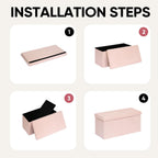 30 Inches Storage Ottoman Bench - Square Ottoman with Sherpa Top,Storage Bench for Bedroom 30" L x 15" W x 15" H - Pink
