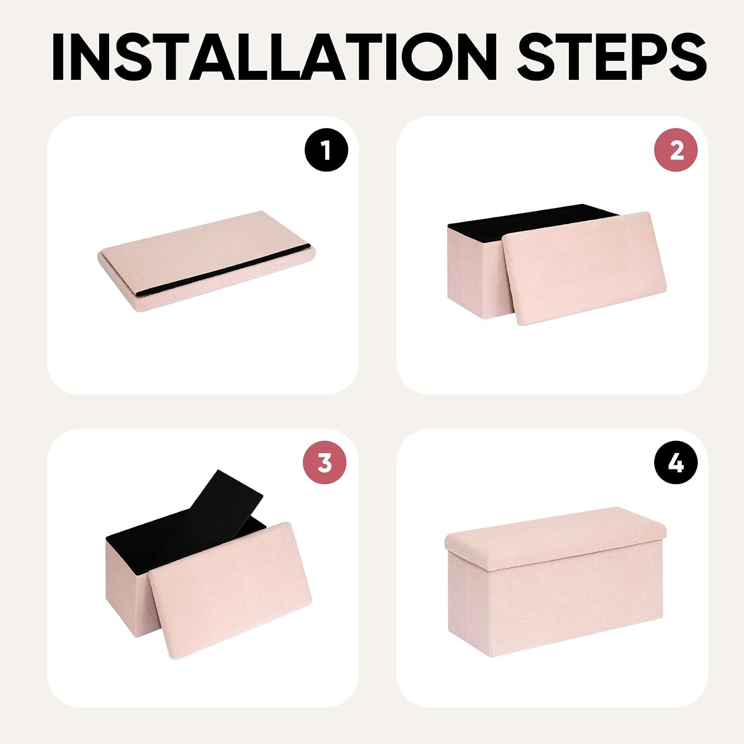 30 Inches Storage Ottoman Bench - Square Ottoman with Sherpa Top,Storage Bench for Bedroom 30" L x 15" W x 15" H - Pink
