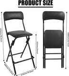 VENI HOME Folding Bar Stool with Backrest,25 Inch Leather Padded Counter Height Foldable Stool,Tall Folding Stool Chair for Gardening Kitchen Shop Cafe, Black (2 Pack)