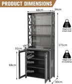 TANGZON Tall Kitchen Cupboard, Wooden Storage Sideboard with Adjustable Shelf, Glass Holder, Tempered Glass Door & Anti-toppling Device, Freestanding Pantry Cabinet Organiser for Dining Living Room