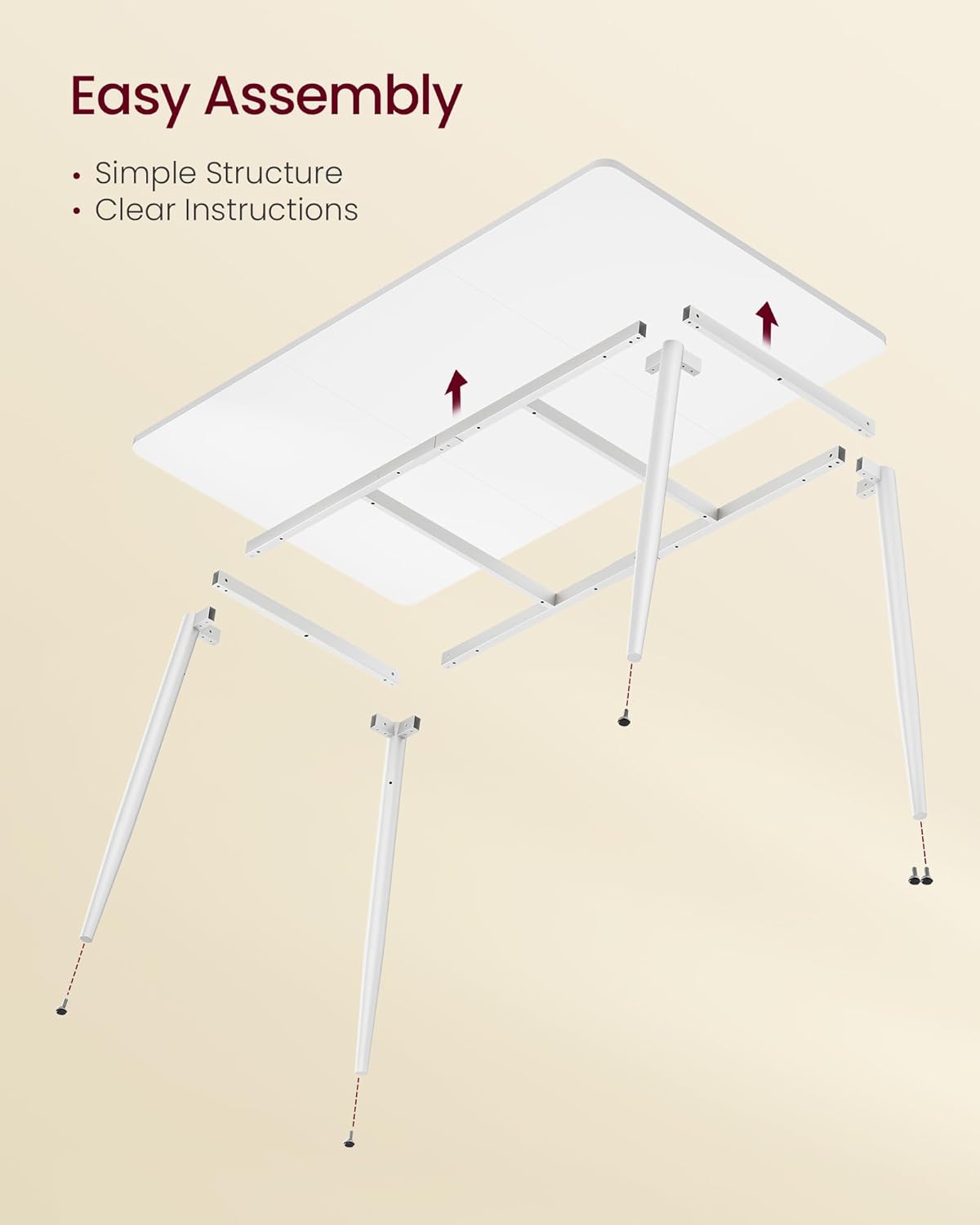 VASAGLE 55.1" Dining Table for 4-6 People, Modern Kitchen Table, Heat-Resistant Tabletop, Quick Assembly, for Dining Room, Snow White, Island Collection UKDT100W101S