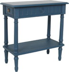 East at Main Handmade Solid Wood Narrow End Table with Drawer, Slim Blue Side Table for Bedroom, Living Room, or Entryway, Farmhouse Accent Furniture with Shelf and Turned Legs