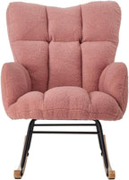 Tufted Upholstered Teddy Fabric Glider Rocking Chair with Metal Frame, Ergonomic Accent Chair for Living Room, Bedroom, and Leisure Spaces (Pink + Teddy)