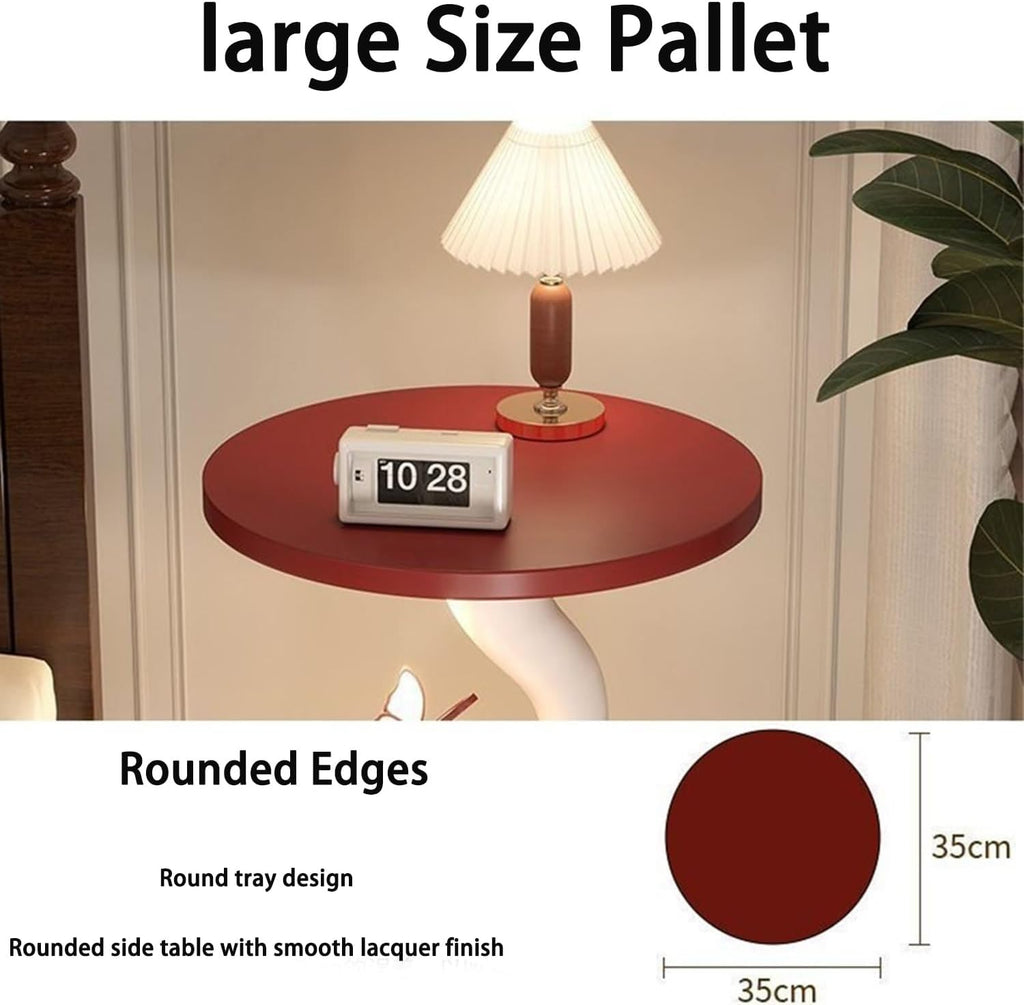 Round Resin Side Table, Cute Animal Accent Table, Small End Table Decorative Sculpture Furniture for Living Room or Bedroom(Red)