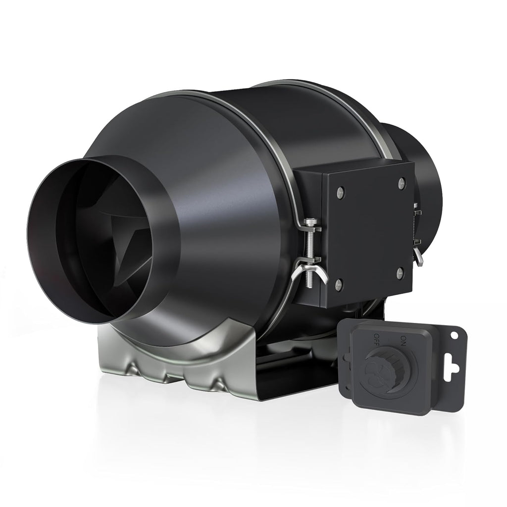 Toolazy Quiet 4" Inline Duct Fan 214 CFM Ventilation Exhaust Fan EC Motor and External 0-100% Variable Speed Controller for Heating Cooling Booster, Grow Tents, Hydroponics