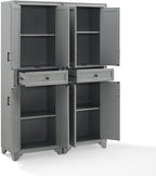 Maykoosh Pantry Cabinet Set, 2 Piece Storage Organizer, Distressed Gray, Metal Hardware