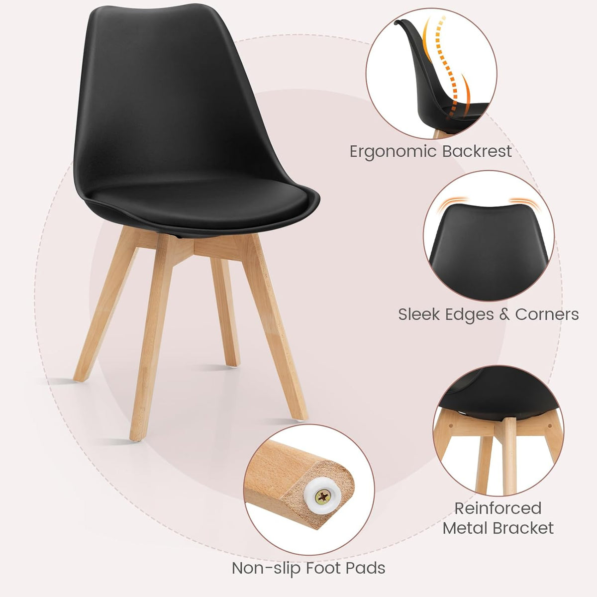 Tangkula Round Dining Table Set for 4, Kitchen Table Set with Padded Seat & Solid Wood Legs, Round Kitchen Table and Chairs for Small Space, Black (Black)