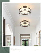 Entryway Drum Light Fixtures, Semi-Flush Mount Rustic Ceiling Light for Hallway Living Room Bedroom Kitchen (Old Bronze Finished)